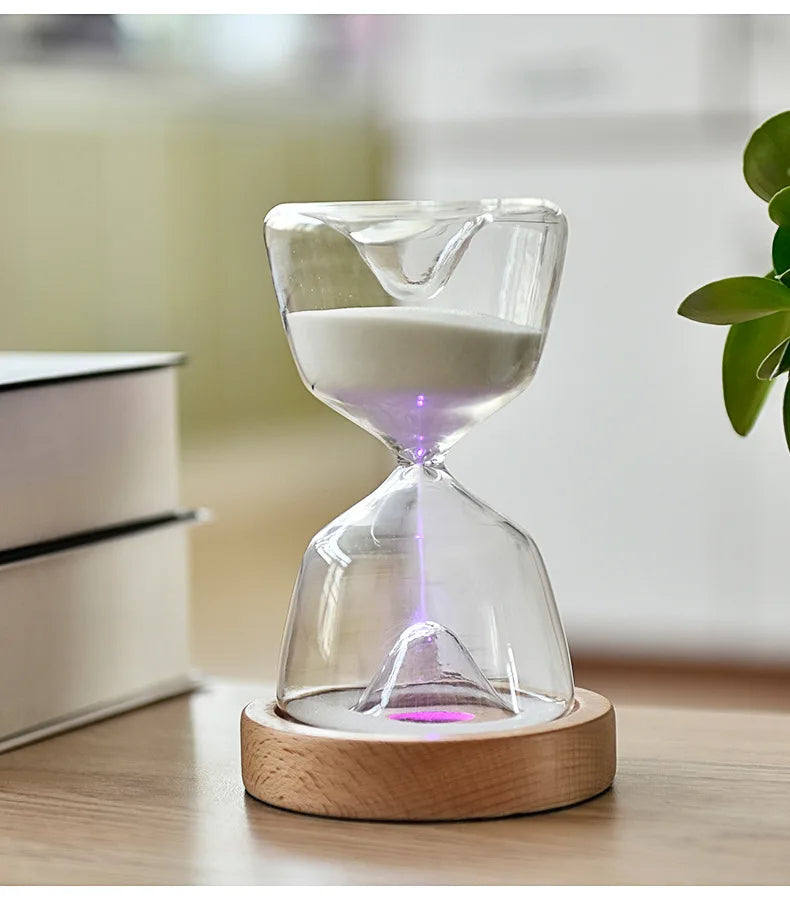 Luminous Remote Control Hourglass – 15-Minute Wooden Base Night Light Timer for Relaxation, Desk Decor & Soothing Ambient Glow