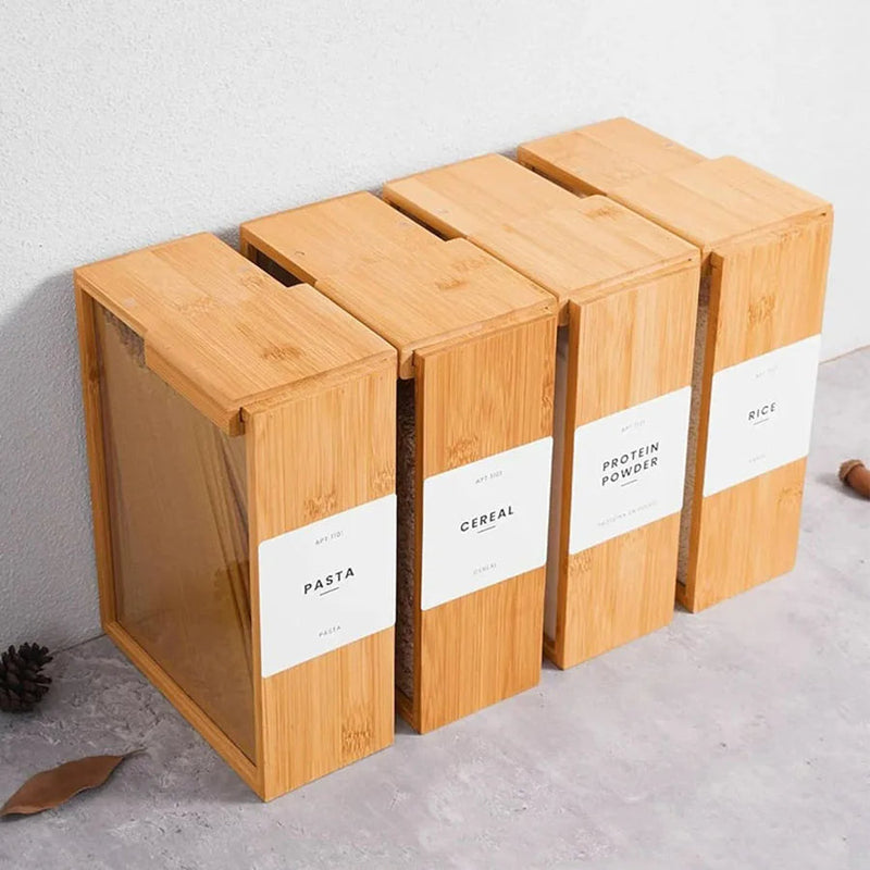 Bamboo Cereal Food Dispenser – 2L Organizer for Dry Goods Storage, Declutter Your Pantry in Style with This Eco-Friendly Tool