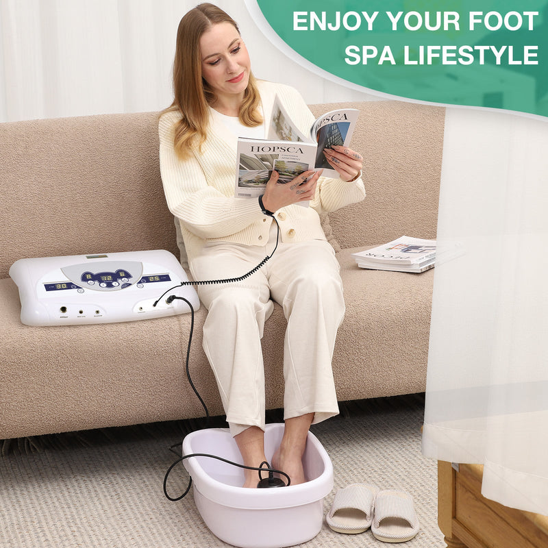 2024 Ionic Foot Bath Detox Machine, Foot Detox Mahcine SPA for 2 Users with MP3 Music Player, Including 2 Earphones, 2 Wrist Straps, 2 Arrays, 5 Foot Basin Liners