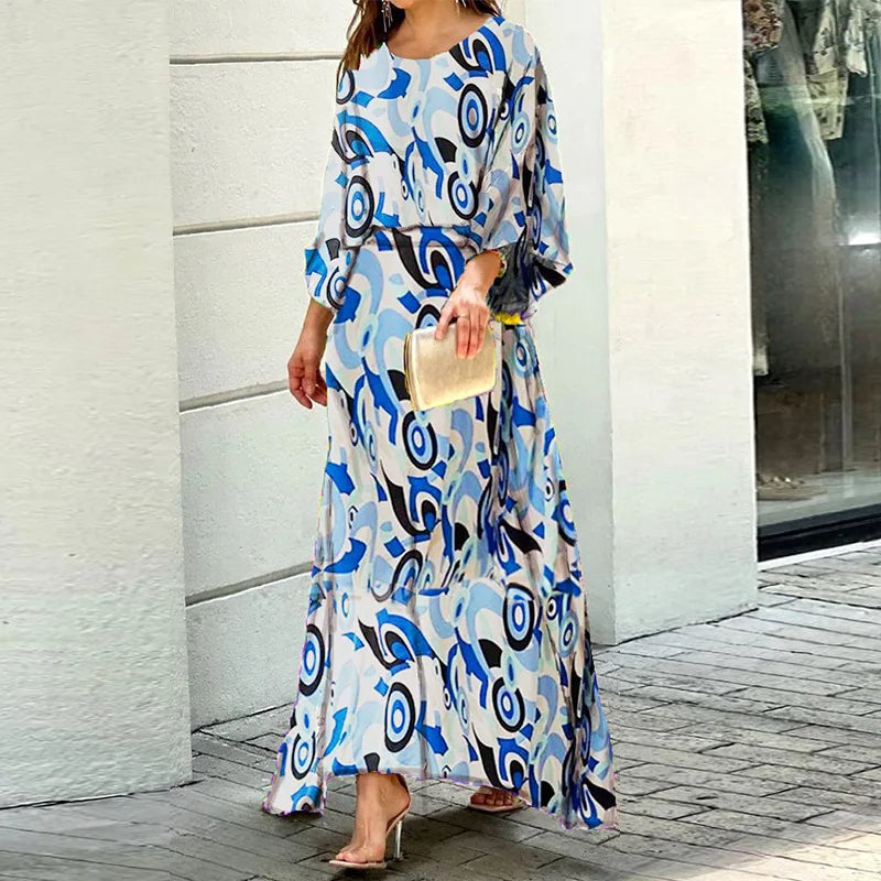 Floral Vacation Dress Set – 2-Piece Maxi Skirt & Blouse with Big Swing Hem for Summer Holiday Style