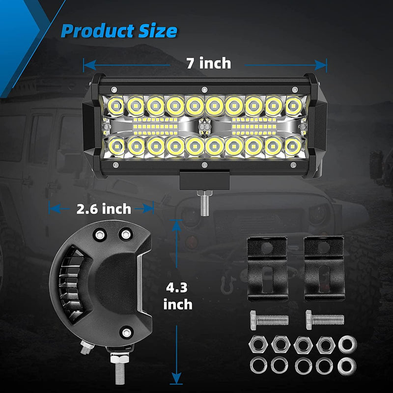 2PCS 7 Inch 240W 24000LM LED Light Bar - High Intensity LED Pods for Off-Road, Truck, Jeep, and More