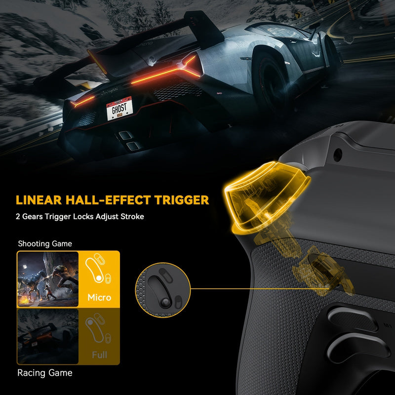 (No Drift)Interactive Screen Wireless Gaming Controller for PC/Switch/iOS/Android/Steam Deck, Hall Effect Stick & Trigger, RGB Lighting, Remappable Buttons, 1800mAh with Charging Dock-V2 (Black). Notice Not Compatible with Xbox,PS5 NOW