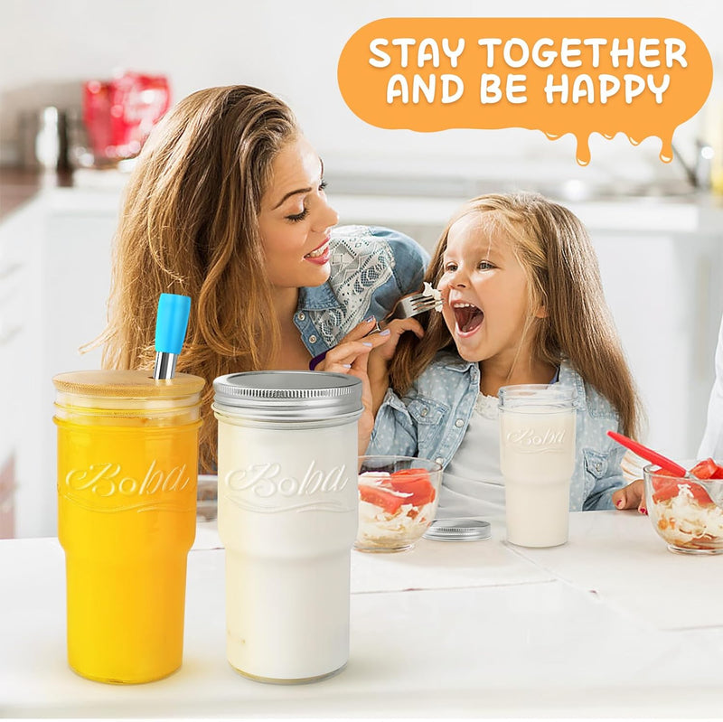 22 oz Mason Jar, Drinking Jar Glass Cups for Hot Cold Coffee Beer Tea, 2 Different Lids for Drink and Storage, 4 PCS