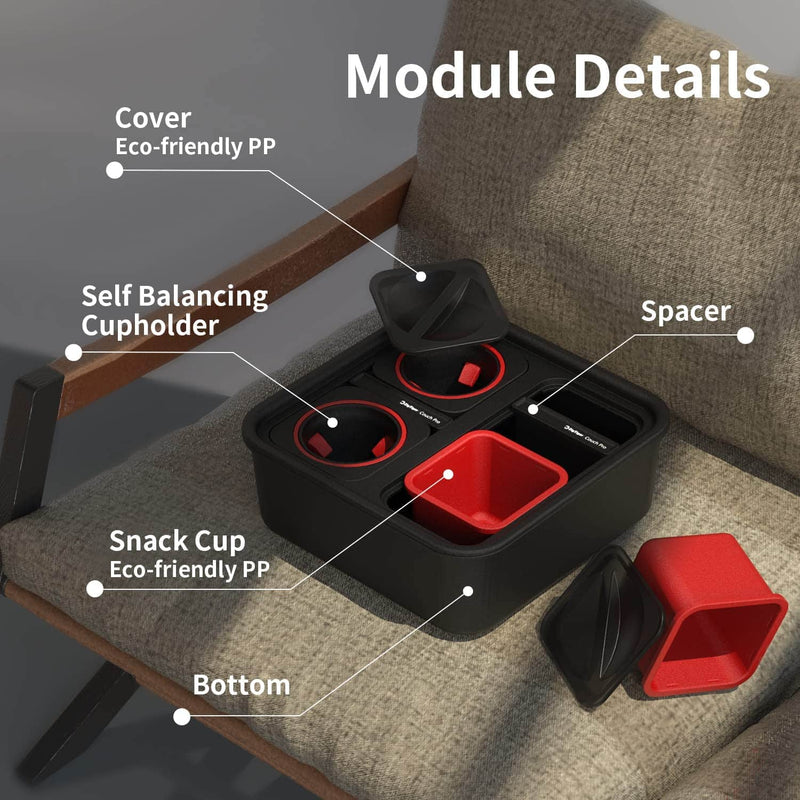 Cup Holder- Couch Organizer with Wireless Power Bank & Snack Cup-Self Balancing Console for Sofa-Couch Cup Holder