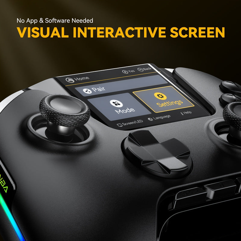 (No Drift)Interactive Screen Wireless Gaming Controller for PC/Switch/iOS/Android/Steam Deck, Hall Effect Stick & Trigger, RGB Lighting, Remappable Buttons, 1800mAh with Charging Dock-V2 (Black). Notice Not Compatible with Xbox,PS5 NOW