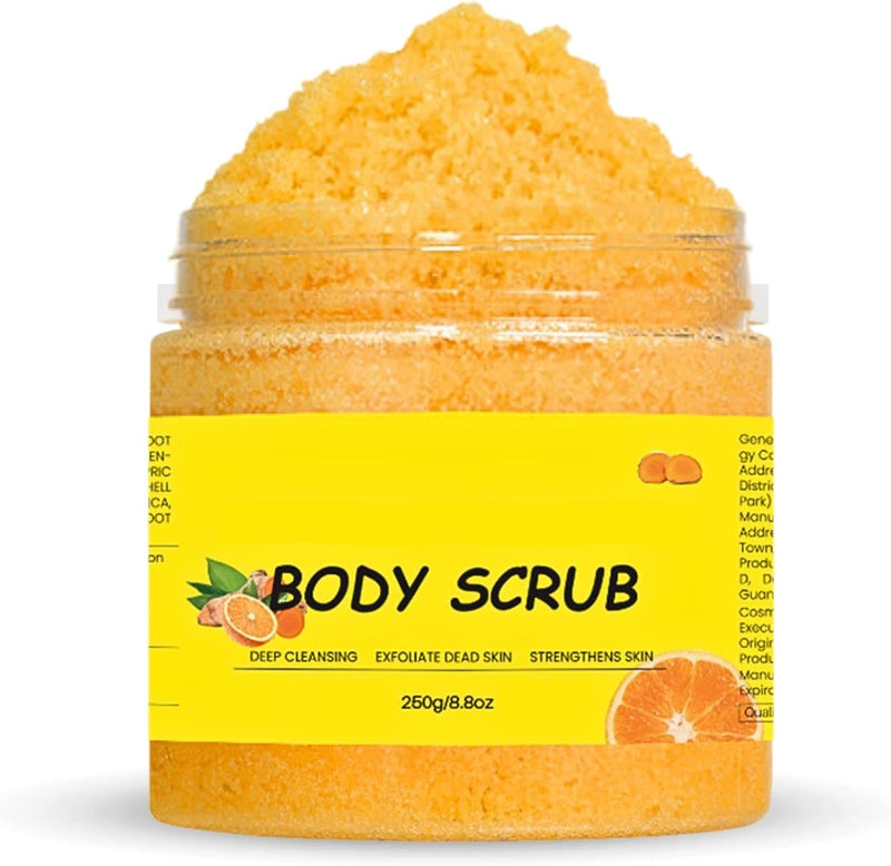 Turmeric & Vitamin C Exfoliating Body Scrub – Deep Cleansing Salt & Sugar Formula for Brightening Dark Spots, Acne & Skin Tone