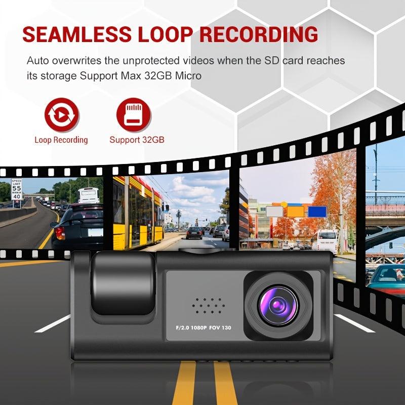3 Channel Dash Cam Front And Rear Inside, 1080P Dash IR Night Vision, Loop Recording Car DVR Camera With 2 Inch IPS Screen 3 Cameras Car Dashcam