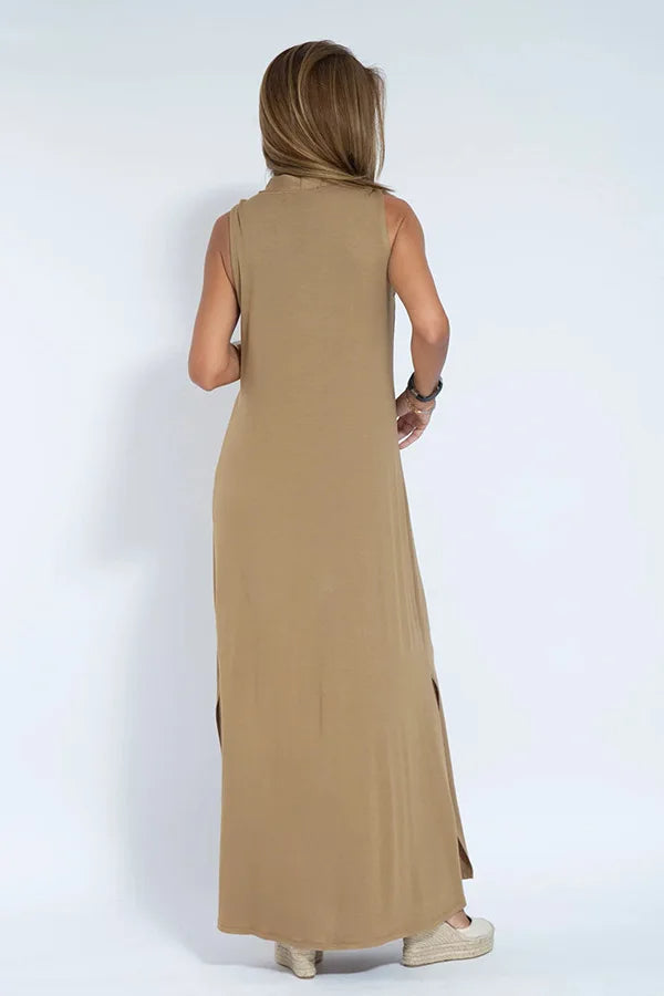 Chic V-Neck Dress & Cardigan Set – Sleeveless Long Vest Dress with Fall-Ready Casual Layered Elegance