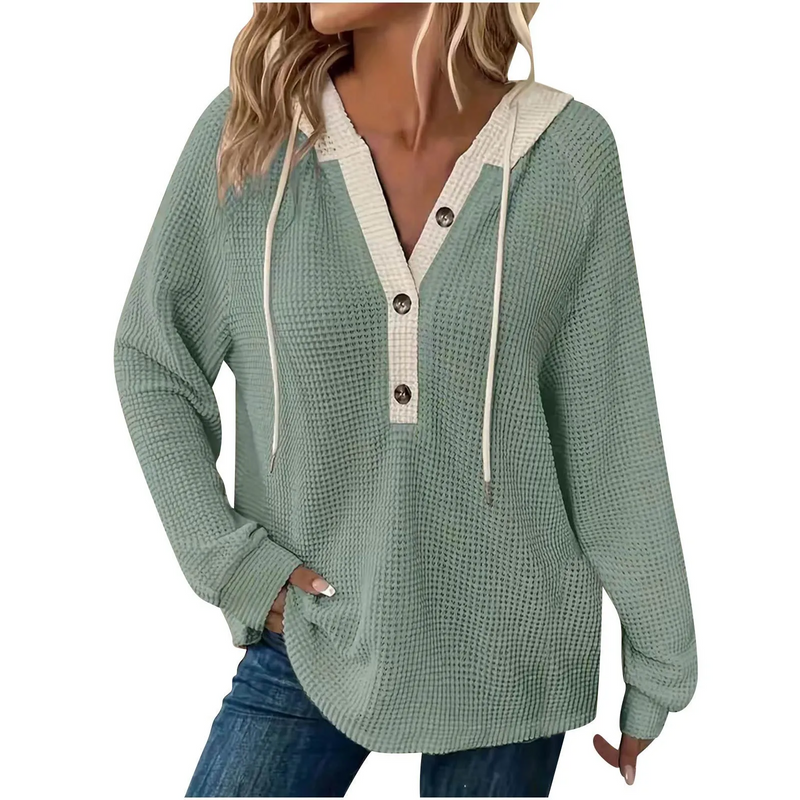 Casual Oversized Hooded Sweatshirt – Button Loose Round Neck Harajuku Streetwear for Sporty Comfort for Women
