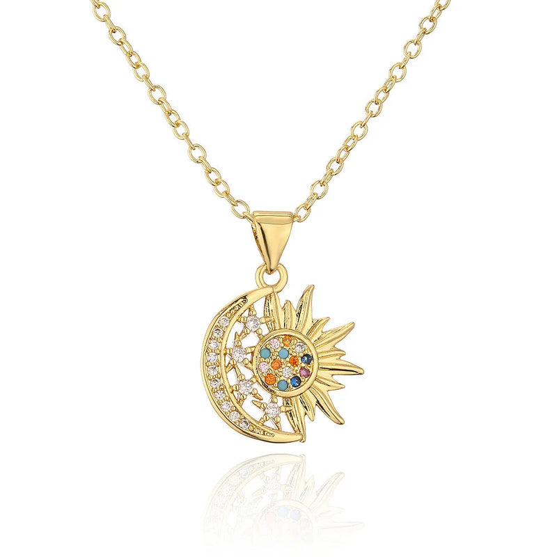 Celestial Elegance Sun & Moon Clavicle Chain Necklace – Stainless Steel Boho Pendant for the Starry-Eyed Dreamer