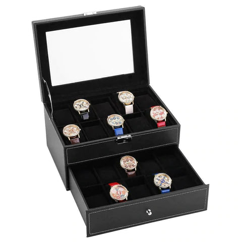 20-Slot Lockable Watch Storage Box Display Organizer