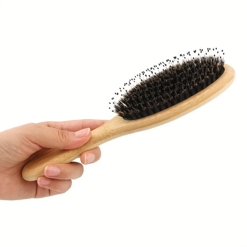 Natural Boar Bristle Hair Brush – Bamboo Handle Anti-Static Detangling Comb for Silky Smooth Hair and Scalp Massage