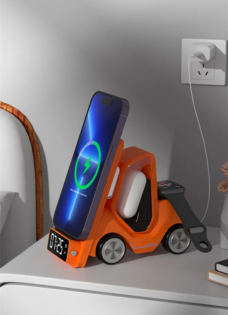 Car Shaped Wireless Charging Dock & LED Alarm Clock – 3-in-1 Fast Charge for iPhone, Apple Watch & Air Pods