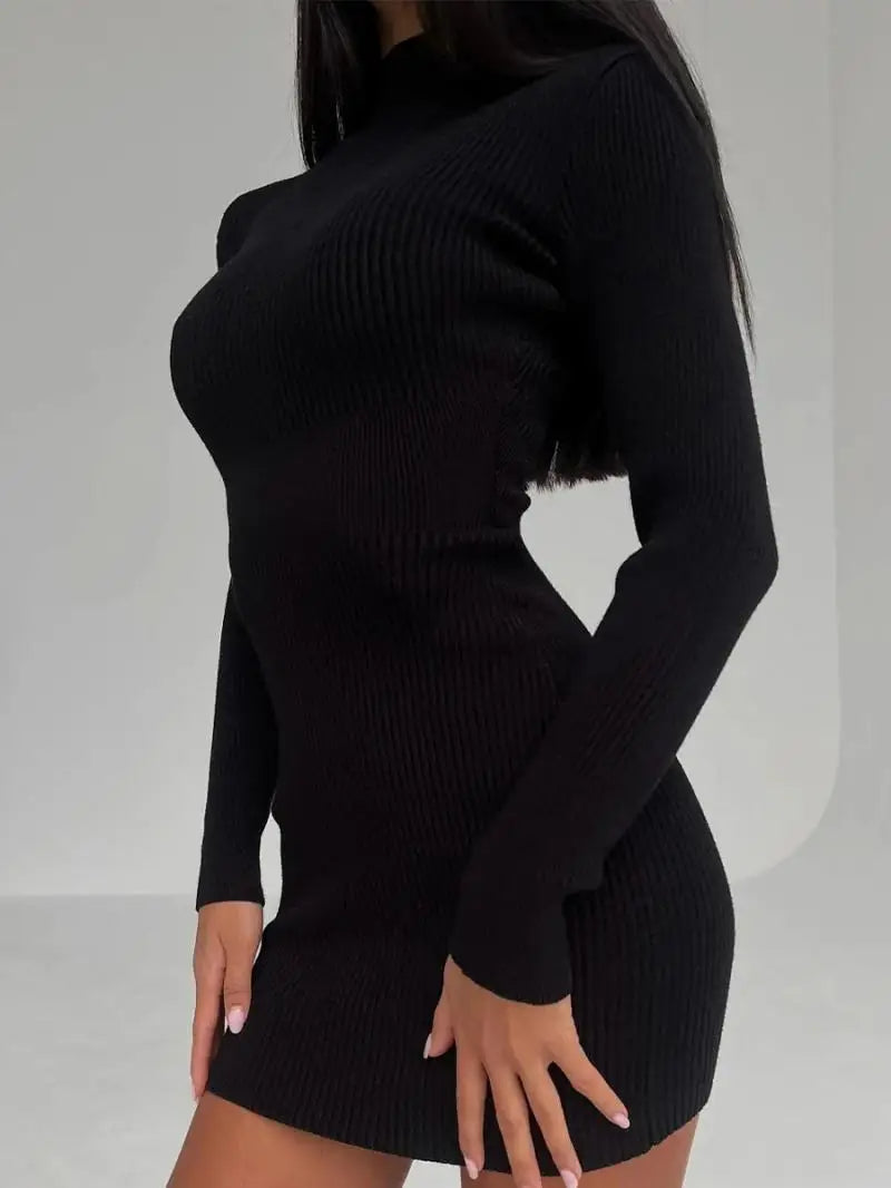 Turtleneck Knitted Midi Dress – Long Sleeve Bodycon Fit for Flawless Autumn & Winter Fashion Statements
