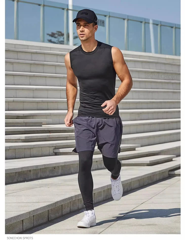 Sleeveless Men’s Compression Tank Top – Quick-Dry Muscle Vest for Gym, Fitness, Bodybuilding & Summer Sports Performance Confidence