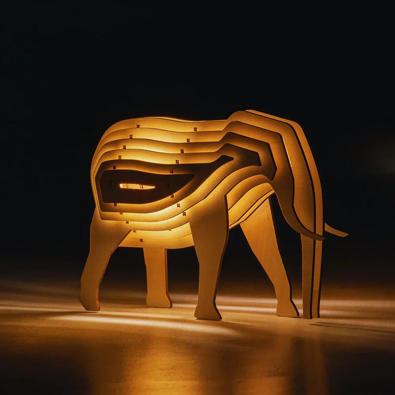 Wooden 3D Animal Lamp – Interactive DIY Night Light