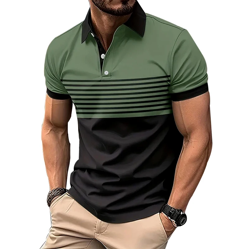 Men’s Summer Striped Polo Shirt - Casual Sporty Button Lapel Tee for Fresh Everyday Style