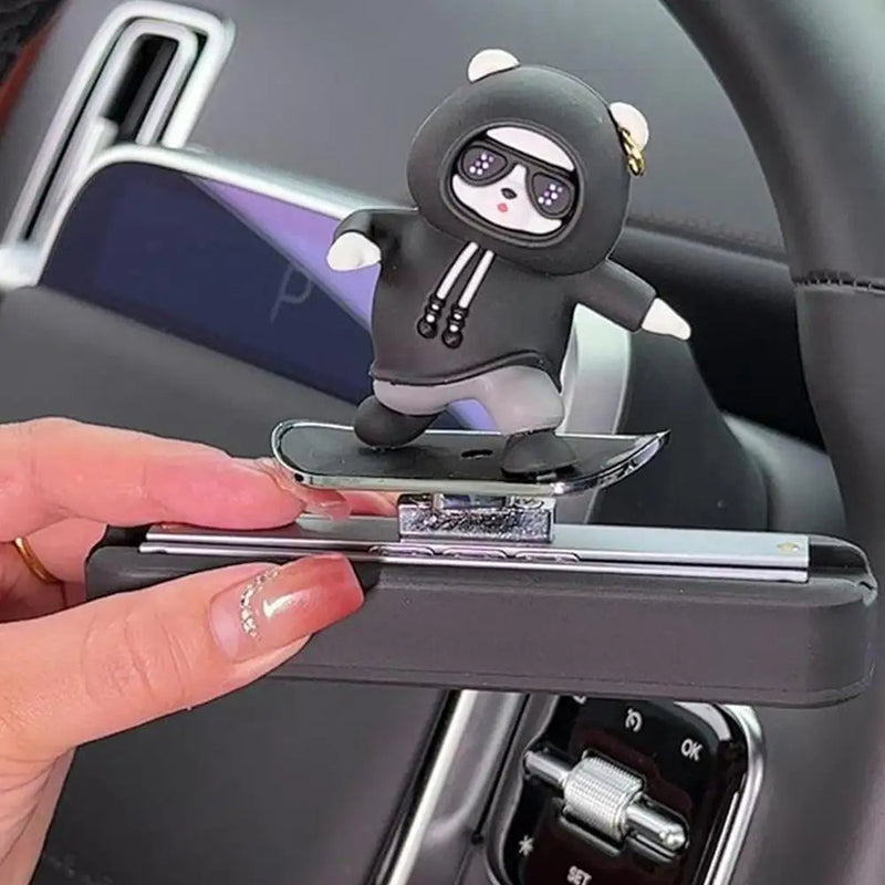 Cute Bear Skateboard Car Ornament – Parking Number Plate with Magnetic Fun Design