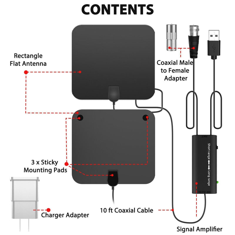 3600 Miles Indoor Digital Amplified HDTV Antenna W/ Signal Booster 4K 1080P HDTV Amplified Signal