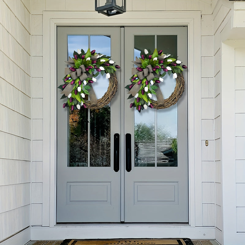 Spring & Summer Wildflower Wreath – Artificial Ranunculus Flower Front Door Decoration with Eternal Blooms and Fresh Green Botanical Accents