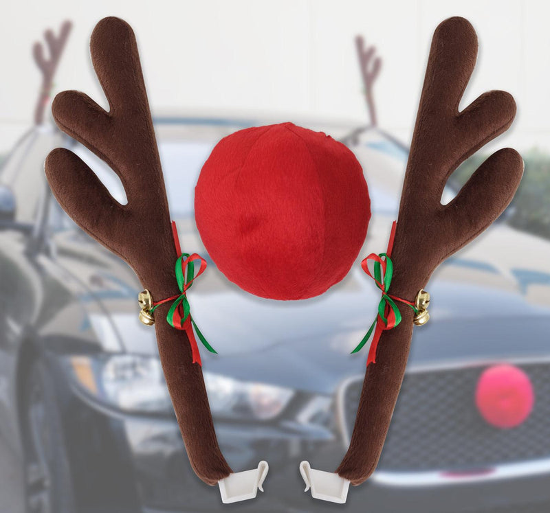 Kinglyday Car Reindeer Antlers Rudolph Red Nose Universal Fit Christmas Holiday
