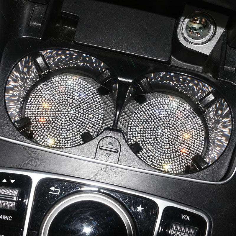 2PCS Multi-functional ArtifDiamond Car Coasters Water Cup Slots Non-slip Pads Silicone Pads Cup Holder Pads Car Gadgets Glitter Car Accessories Women