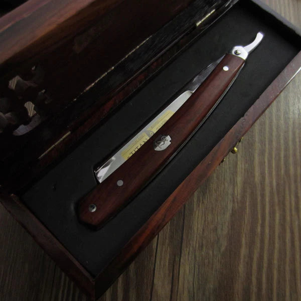 Luxury Straight Razor Gift Set | Mahogany Handle | Samurai Steel | Includes Box and Strap