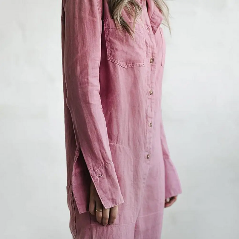 Work Overalls Jumpsuit – Long Sleeve Lapel Collar Cargo Pants for a Fashion-Forward Look