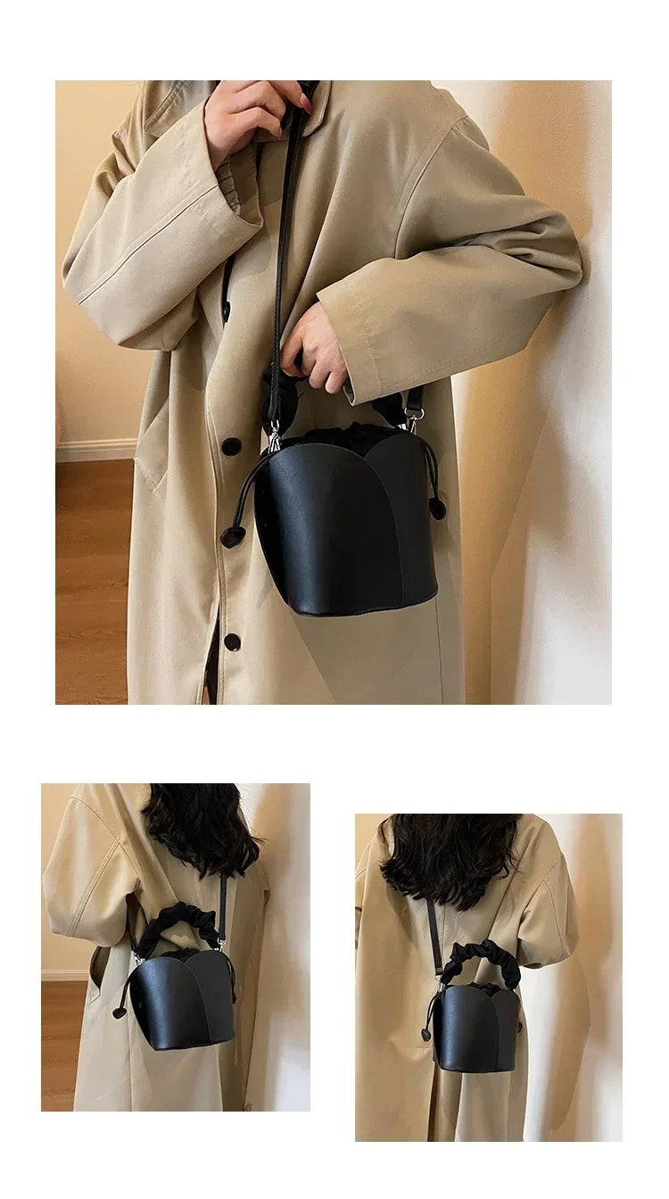 High-End Pleated PU Bucket Handbag – Must-Have Solid Color Statement Bag for Every Modern and Stylish Woman