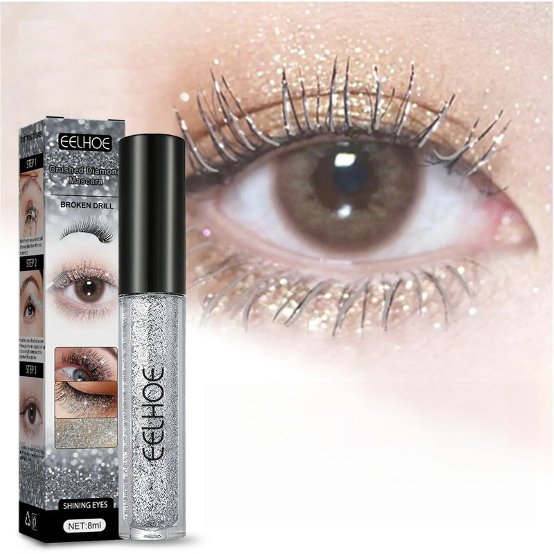 Diamond Glitter Mascara – Waterproof Galaxy Silver Sequins for Thick, Long-Lasting Eyelashes with Intense Curl Shine