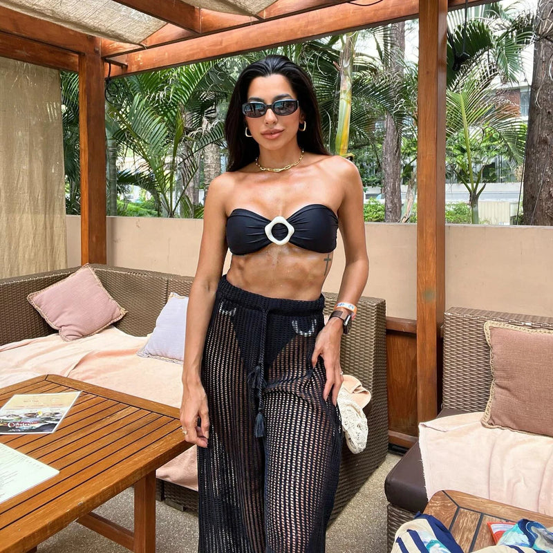 Sexy Lace Crochet Bikini Cover-Up – Beach Pants Swimwear Tunic with Hollow Out Design for Summer Poolside & Seaside Glam