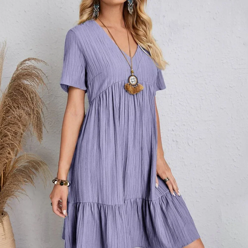 Plus Size Belted V-Neck Short Sleeve Summer Dress – European Casual Short Sleeve Elegant Maxi for Stylish Curvy Women