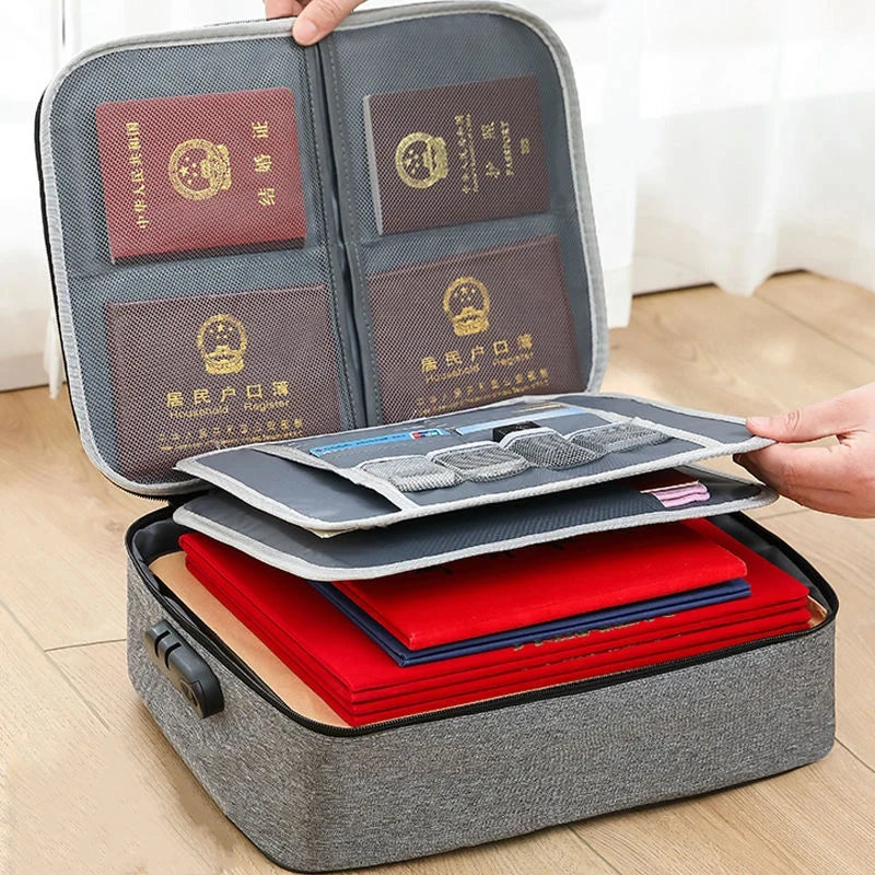 Multifunction File Pack Organizer – Large Capacity, Lockable Document Case for Certificates, Home Office, and Travel Use