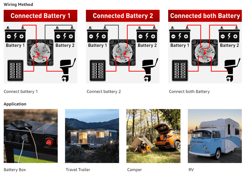 1-2-Both-Off Battery Switch, 12V-48V Battery Disconnect Master Cutoff Switch For Marine Boat Car RV ATV UTV Vehicle, 2 Years Warranty
