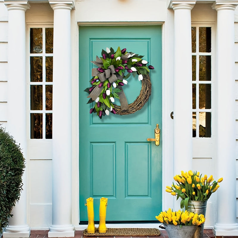 Spring & Summer Wildflower Wreath – Artificial Ranunculus Flower Front Door Decoration with Eternal Blooms and Fresh Green Botanical Accents