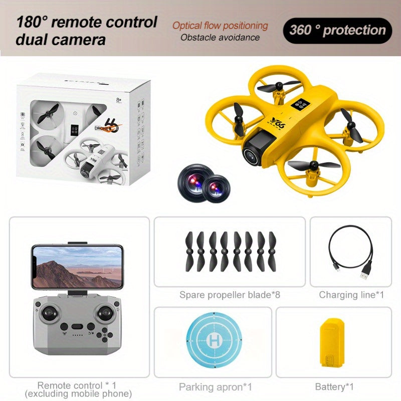 V66 Drone - High-Definition Dual Camera, LED Lights, Safety Design, Flow Tracking, Smart Obstacle Avoidance, Headless Mode, One-Click Return, WiFi Pathway Flight, 2.4GHz Interference-Free Technology, Four-Channel Hexagon Gyroscope, Real-Time Image Transmi