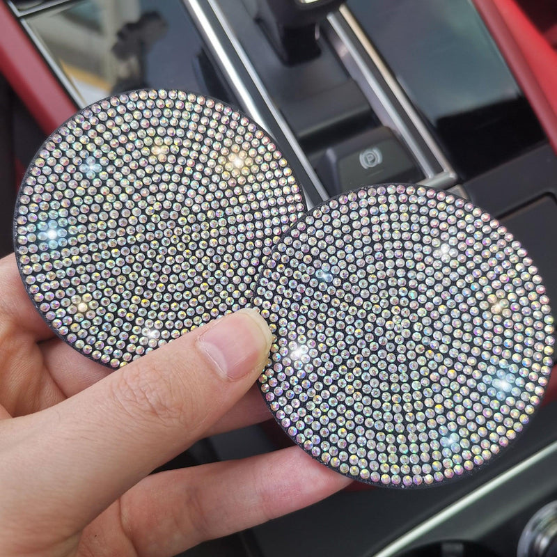 2PCS Multi-functional ArtifDiamond Car Coasters Water Cup Slots Non-slip Pads Silicone Pads Cup Holder Pads Car Gadgets Glitter Car Accessories Women