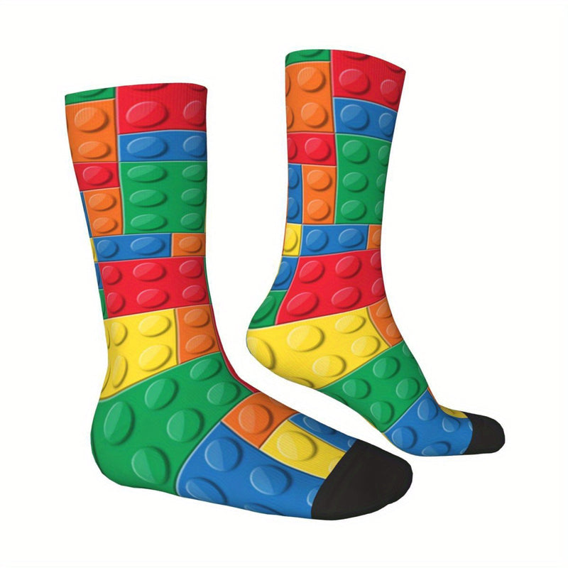 Colorful Cartoon Knit Socks – Novelty Crew Socks in Fun Print, 300g/m² Polyester with 5% Elastane for Cozy Statement Style