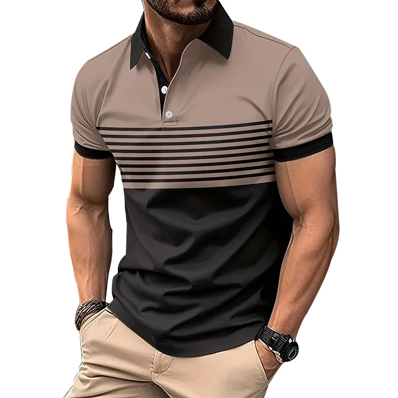 Men’s Summer Striped Polo Shirt - Casual Sporty Button Lapel Tee for Fresh Everyday Style