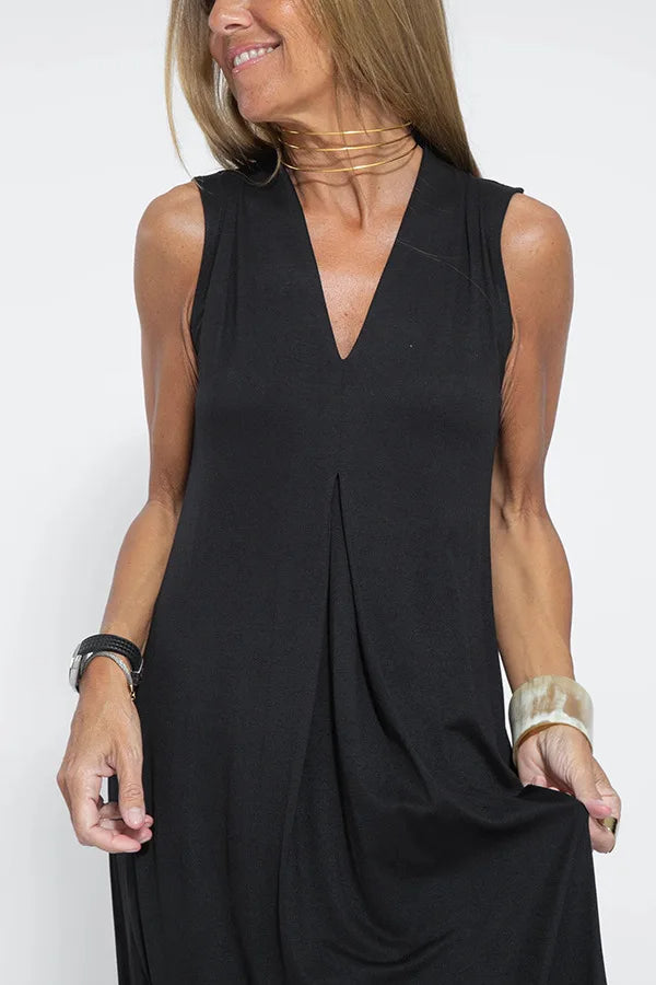 Chic V-Neck Dress & Cardigan Set – Sleeveless Long Vest Dress with Fall-Ready Casual Layered Elegance