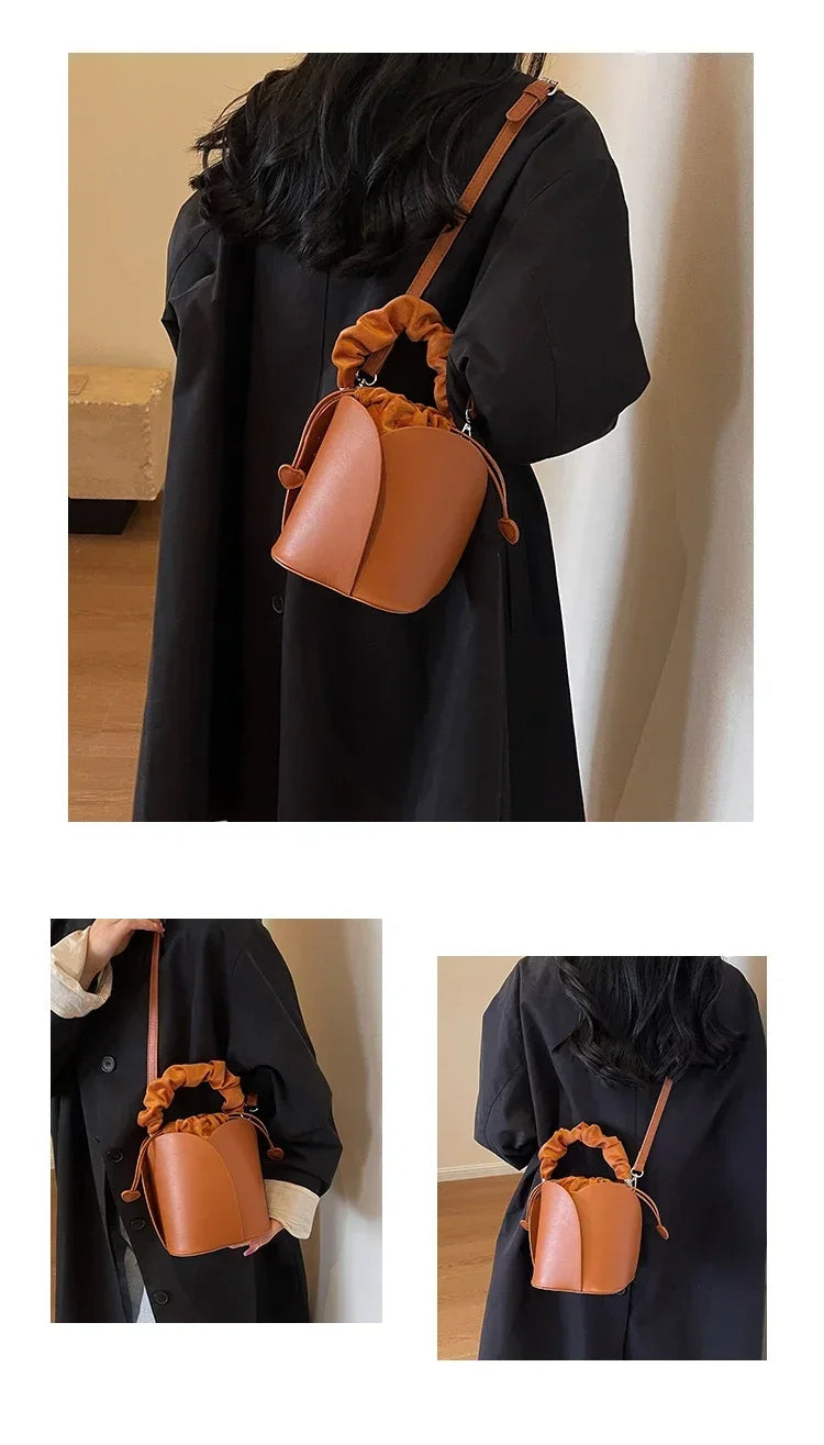 High-End Pleated PU Bucket Handbag – Must-Have Solid Color Statement Bag for Every Modern and Stylish Woman