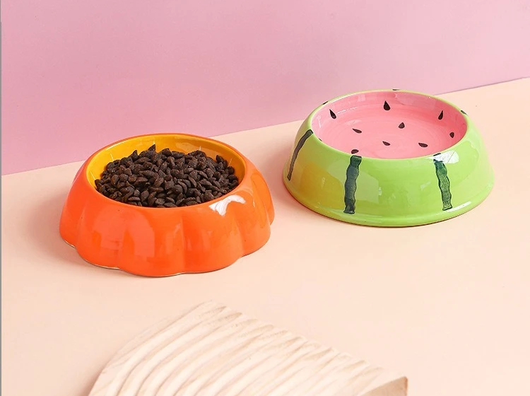 Fruit-Themed Ceramic Pet Bowl – Anti-Tip Food & Water Feeder in Watermelon, Strawberry & More
