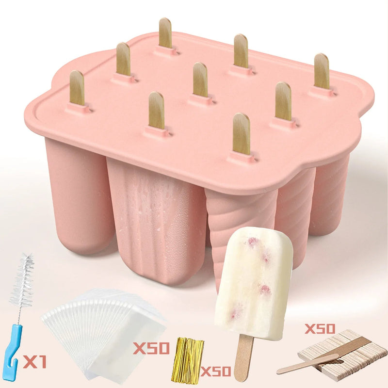Summer Silicone Popsicle Molds with Wooden Sticks – DIY Ice Cream Kitchen Tool for Kids' Cool Snacks