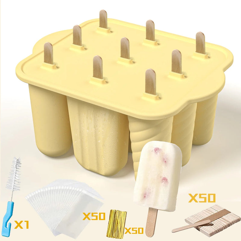 Summer Silicone Popsicle Molds with Wooden Sticks – DIY Ice Cream Kitchen Tool for Kids' Cool Snacks