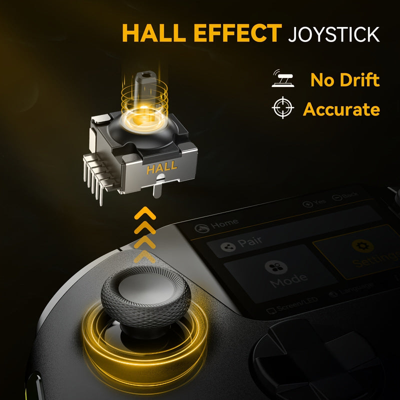 (No Drift)Interactive Screen Wireless Gaming Controller for PC/Switch/iOS/Android/Steam Deck, Hall Effect Stick & Trigger, RGB Lighting, Remappable Buttons, 1800mAh with Charging Dock-V2 (Black). Notice Not Compatible with Xbox,PS5 NOW