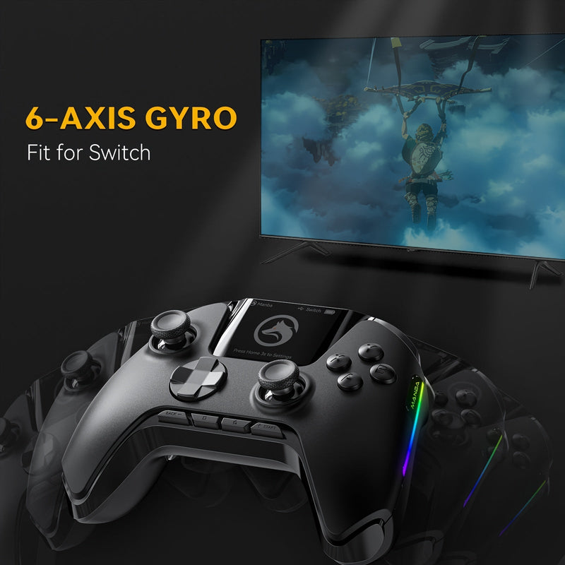 (No Drift)Interactive Screen Wireless Gaming Controller for PC/Switch/iOS/Android/Steam Deck, Hall Effect Stick & Trigger, RGB Lighting, Remappable Buttons, 1800mAh with Charging Dock-V2 (Black). Notice Not Compatible with Xbox,PS5 NOW