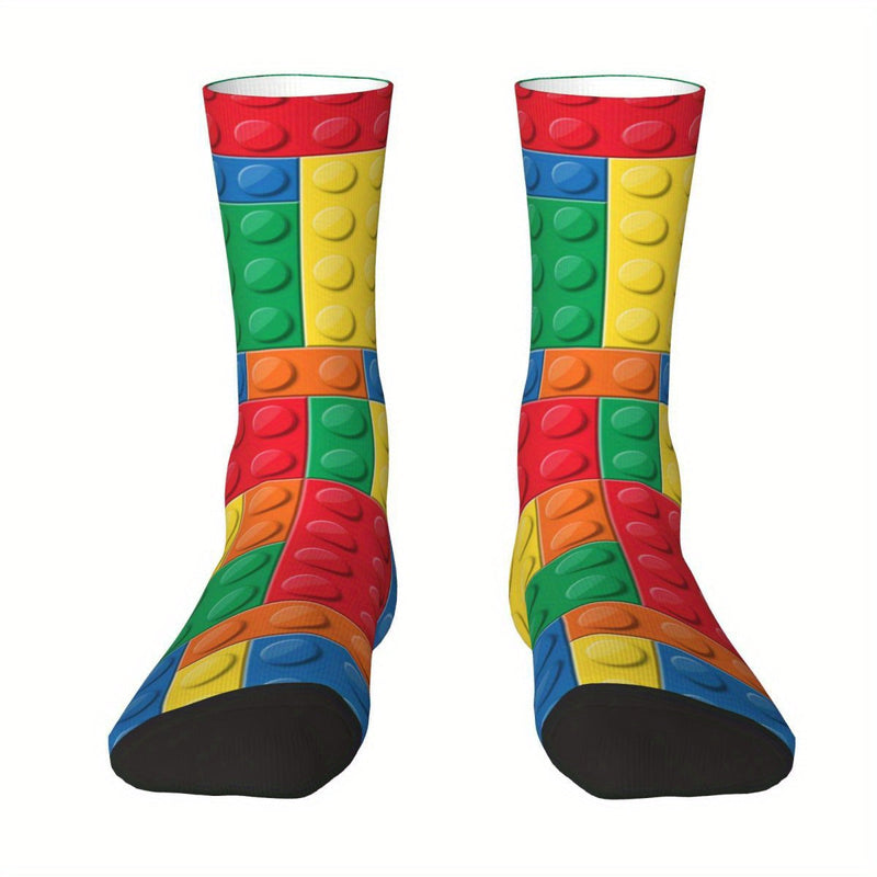 Colorful Cartoon Knit Socks – Novelty Crew Socks in Fun Print, 300g/m² Polyester with 5% Elastane for Cozy Statement Style
