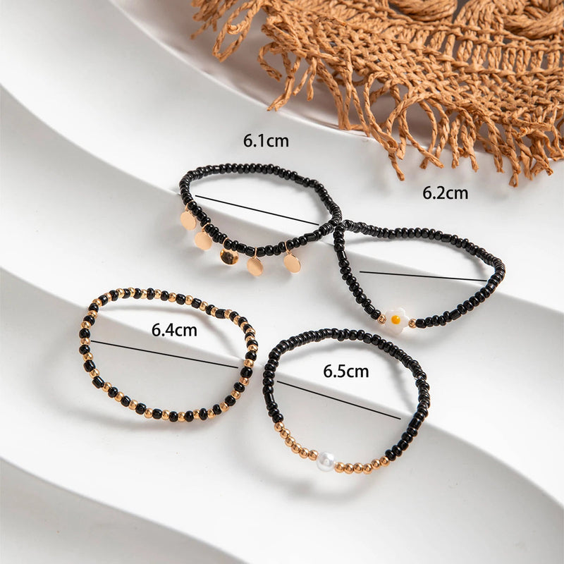 Tocona Bohemian Woven Rope Anklet Set – 4pcs Beaded, Shell, Multilayer Leaf Charms for Beach Style & Summer Wanderlust