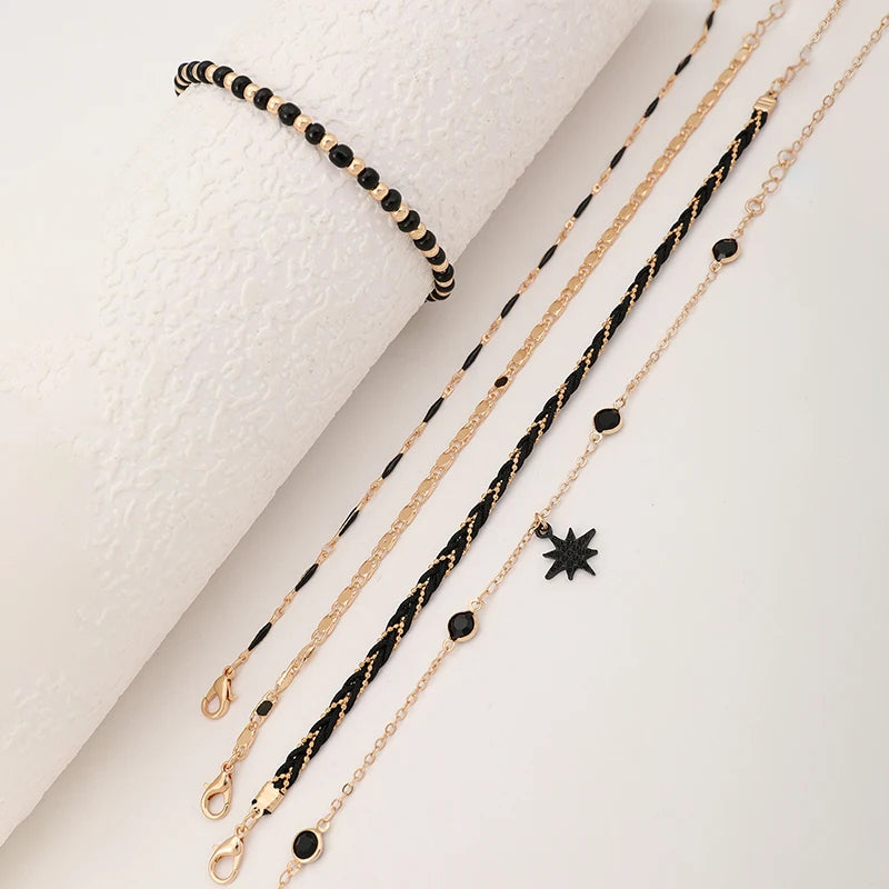 Tocona Bohemian Woven Rope Anklet Set – 4pcs Beaded, Shell, Multilayer Leaf Charms for Beach Style & Summer Wanderlust