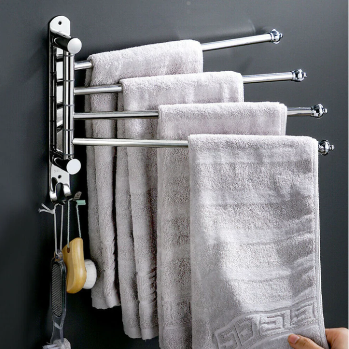 4-Arm Turning Stainless Bar Bathroom Hanger Rack